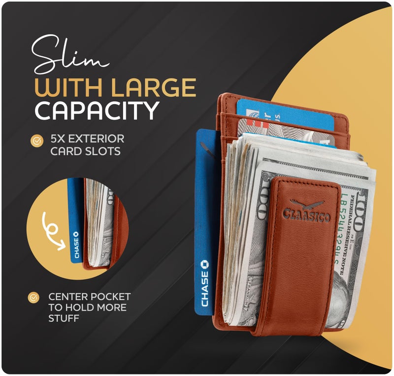 Claasico Money Clip Leather Wallet For Men Slim Front Pocket RFID Blocking with Super Strong Magnetic - Image 2